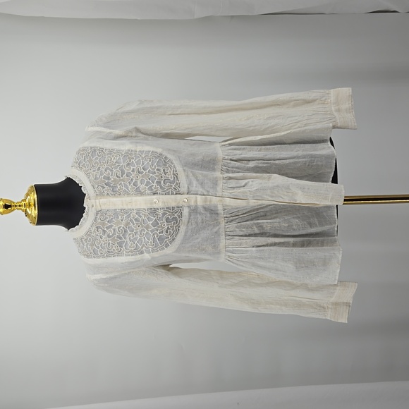 Anthropologie Floreat Womens Embroidered Lace Peplum Blouse Gold Thread  Size 10 - Picture 3 of 16